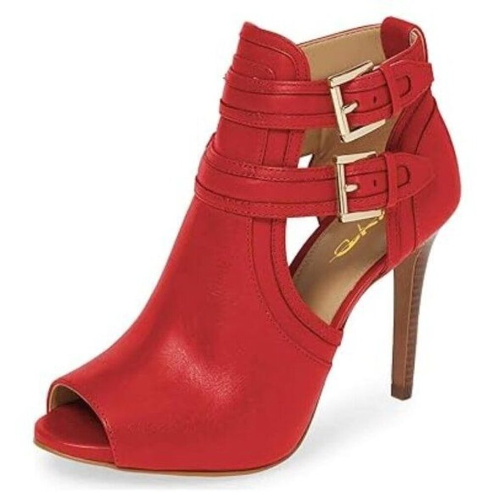 XYD Women Peep Toe Ankle Bootie High Heels Buckled Double Straps Cutout Fashion